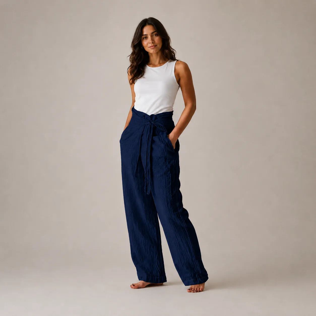 Calça Pantalona Feminina Linho com Cintura Alta – Anaïs