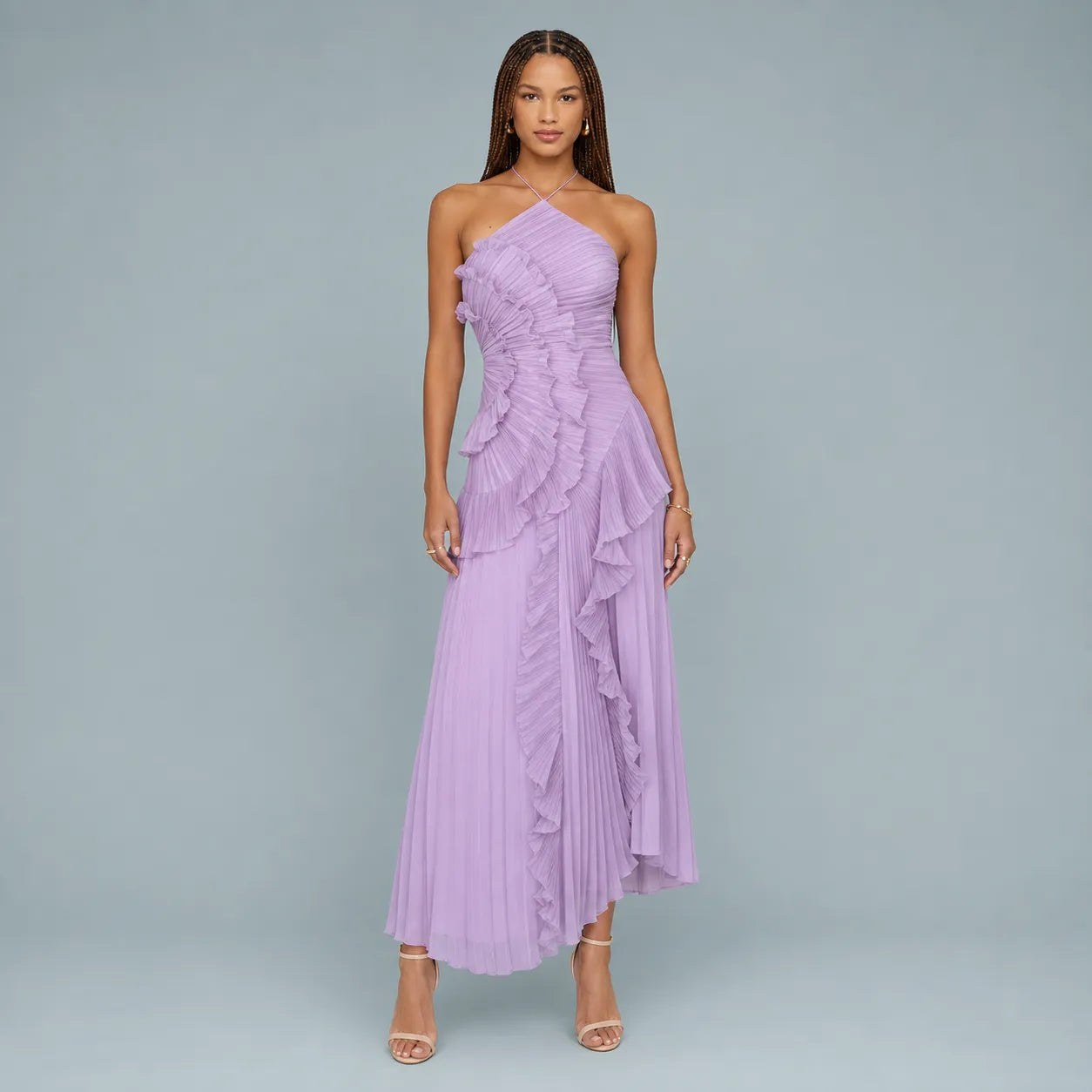 Vestido Feminino Longo Assimétrico Babados – Aurélie