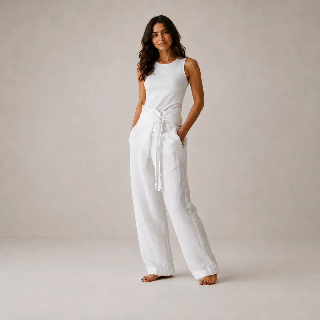 Calça Pantalona Feminina Linho com Cintura Alta – Anaïs