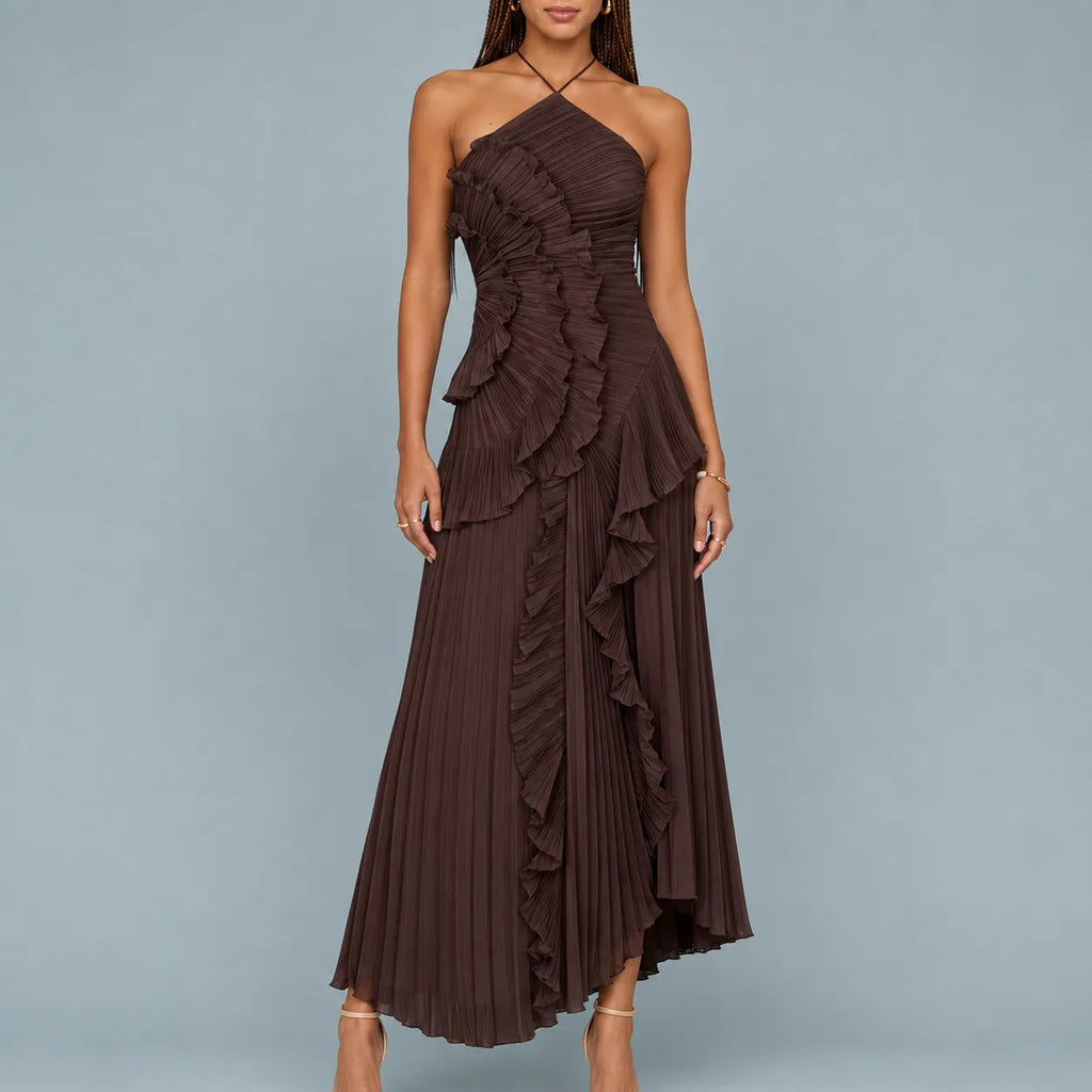 Vestido Feminino Longo Assimétrico Babados – Aurélie