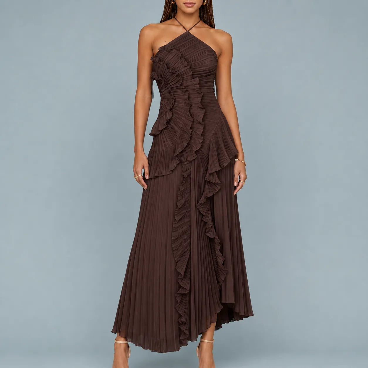 Vestido Feminino Longo Assimétrico Babados – Aurélie
