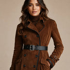 Trench Coat Feminino em Camurça Marrom com Botonadura Dupla – Chelsea