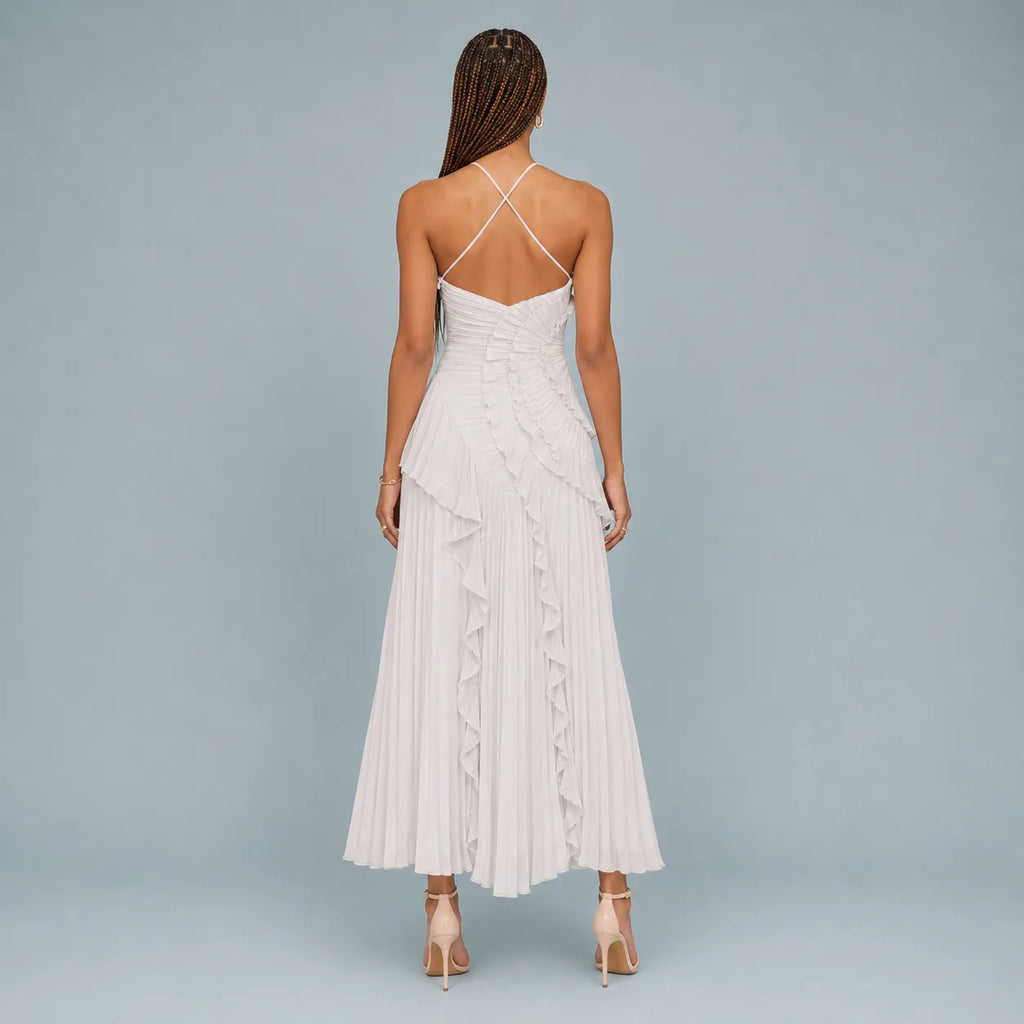 Vestido Feminino Longo Assimétrico Babados – Aurélie