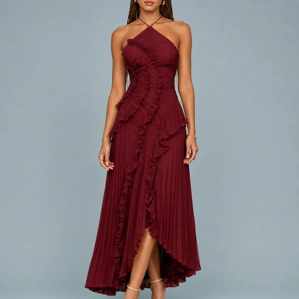 Vestido Feminino Longo Assimétrico Babados – Aurélie