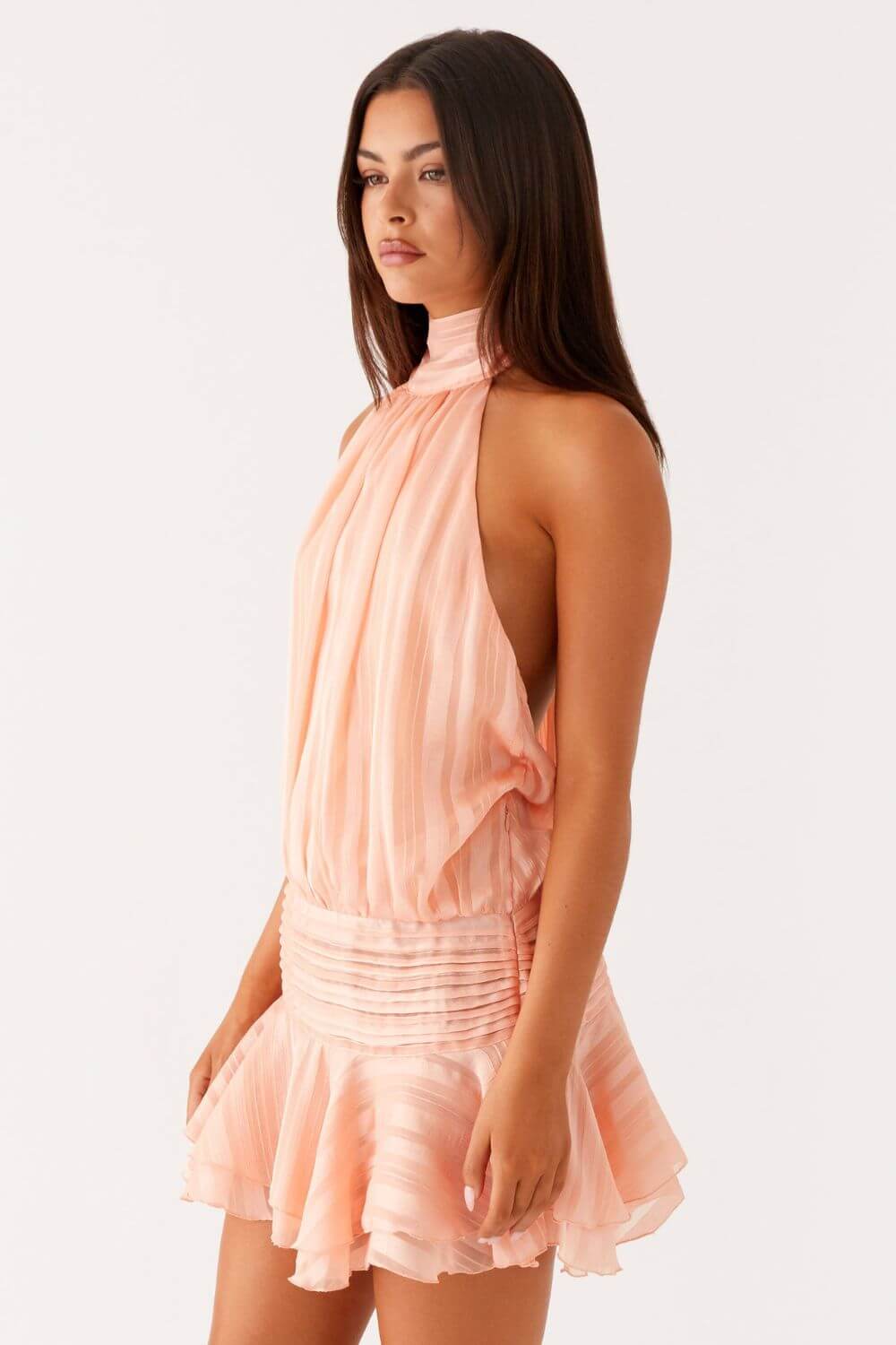 Vestido Feminino Curto Acetinado Gola Alta – Amalfi