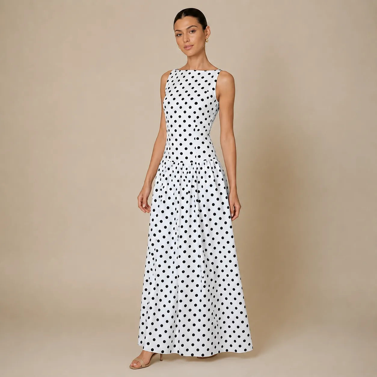 Vestido Feminino Longo Poá Preto e Branco – Camille