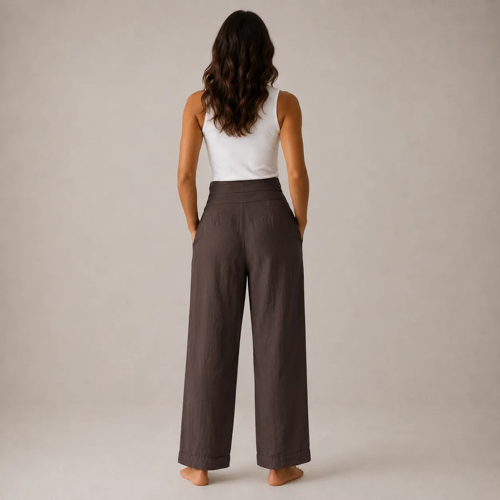 Calça Pantalona Feminina Linho com Cintura Alta – Anaïs