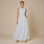 Vestido Feminino Longo Poá Preto e Branco – Camille