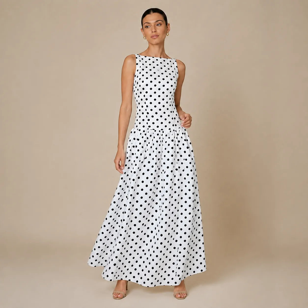 Vestido Feminino Longo Poá Preto e Branco – Camille