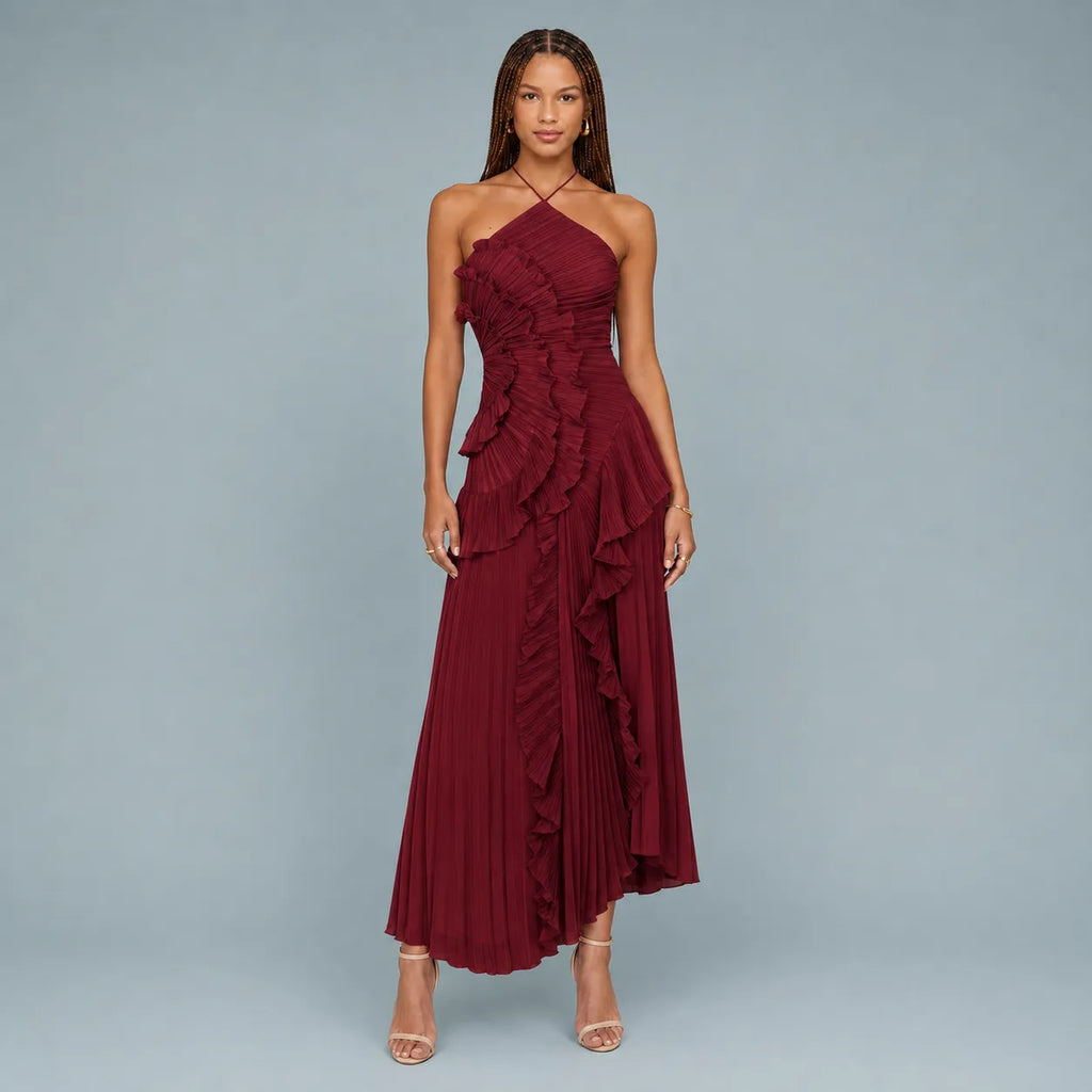 Vestido Feminino Longo Assimétrico Babados – Aurélie