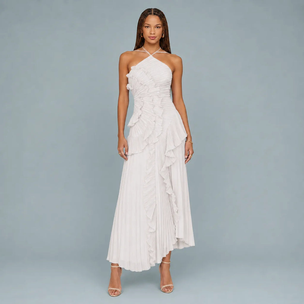 Vestido Feminino Longo Assimétrico Babados – Aurélie