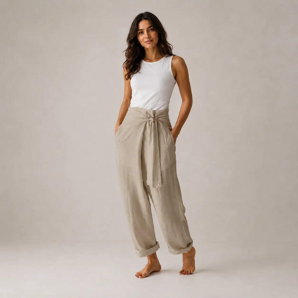 Calça Pantalona Feminina Linho com Cintura Alta – Anaïs