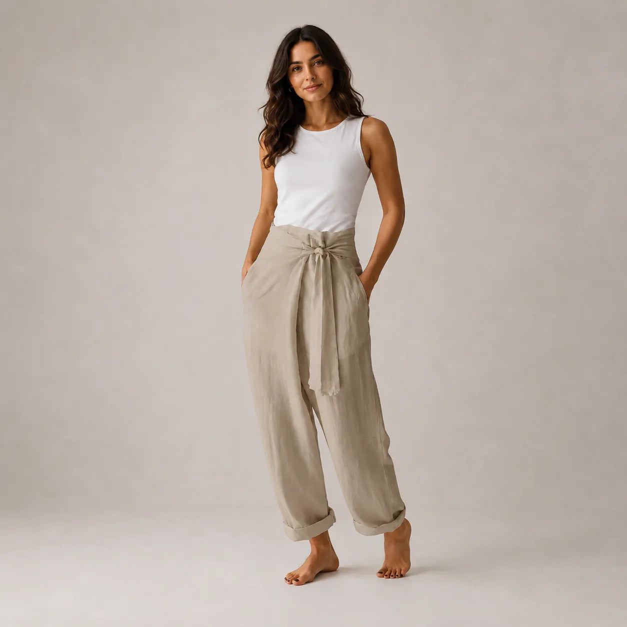 Calça Pantalona Feminina Linho com Cintura Alta – Anaïs