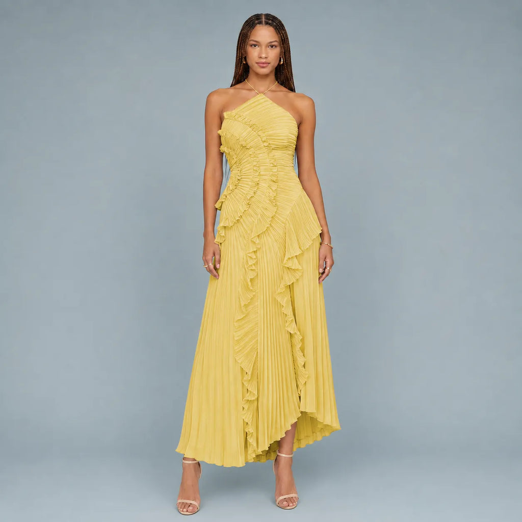 Vestido Feminino Longo Assimétrico Babados – Aurélie