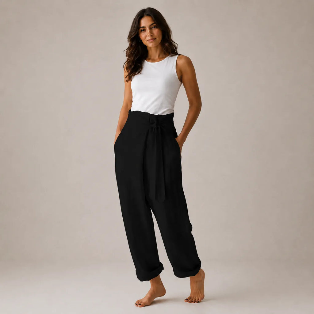 Calça Pantalona Feminina Linho com Cintura Alta – Anaïs