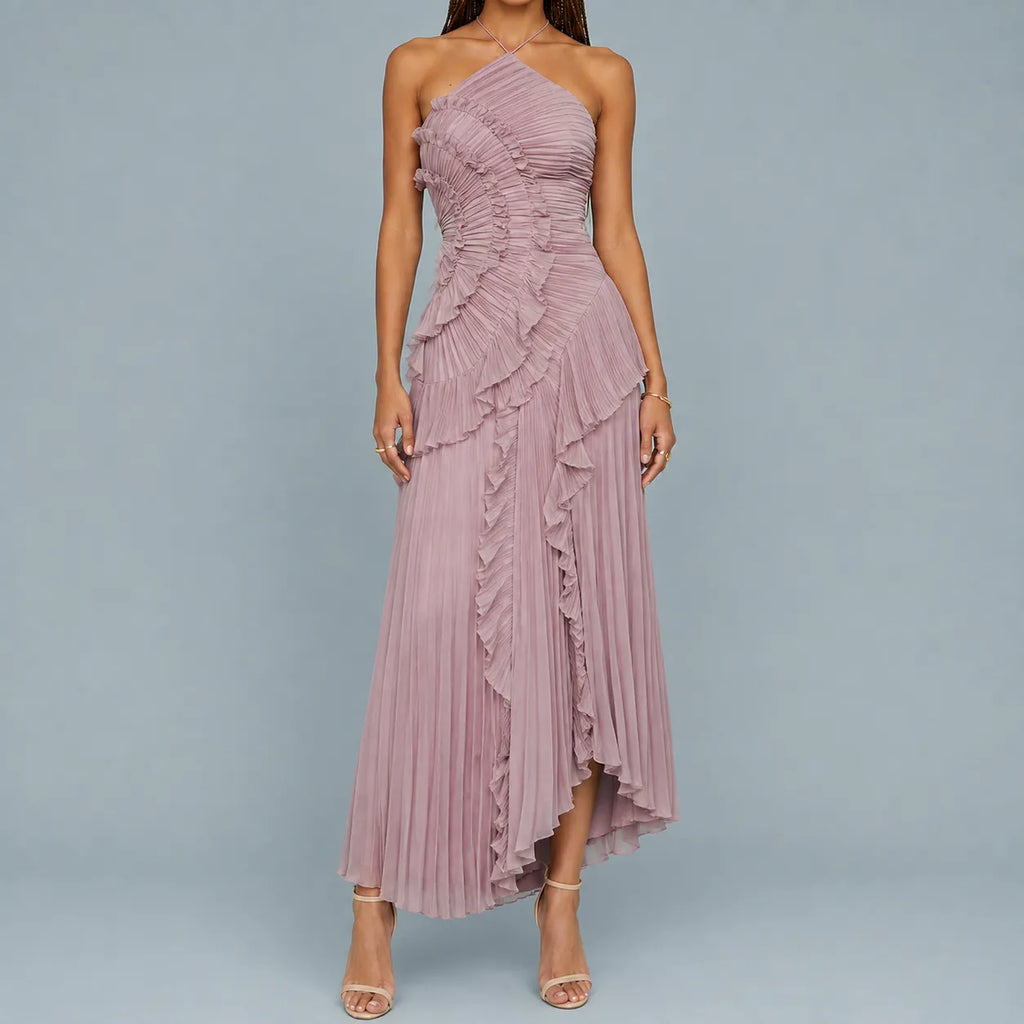 Vestido Feminino Longo Assimétrico Babados – Aurélie
