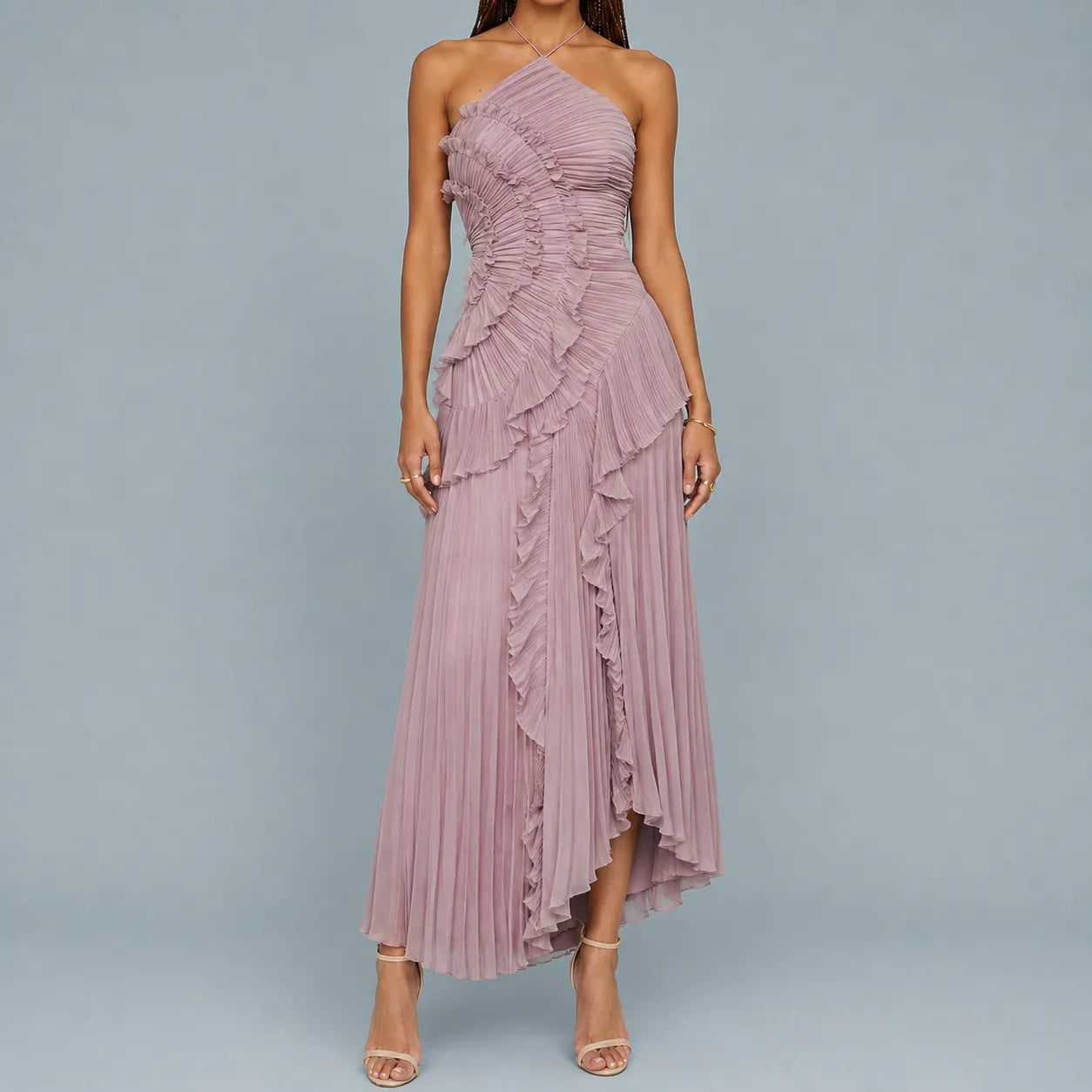 Vestido Feminino Longo Assimétrico Babados – Aurélie