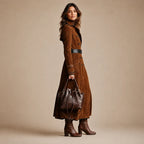 Trench Coat Feminino em Camurça Marrom com Botonadura Dupla – Chelsea