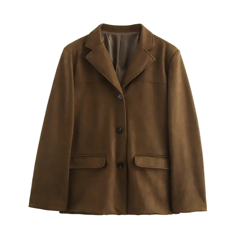 Blazer Feminino Alongado Camurça Marrom