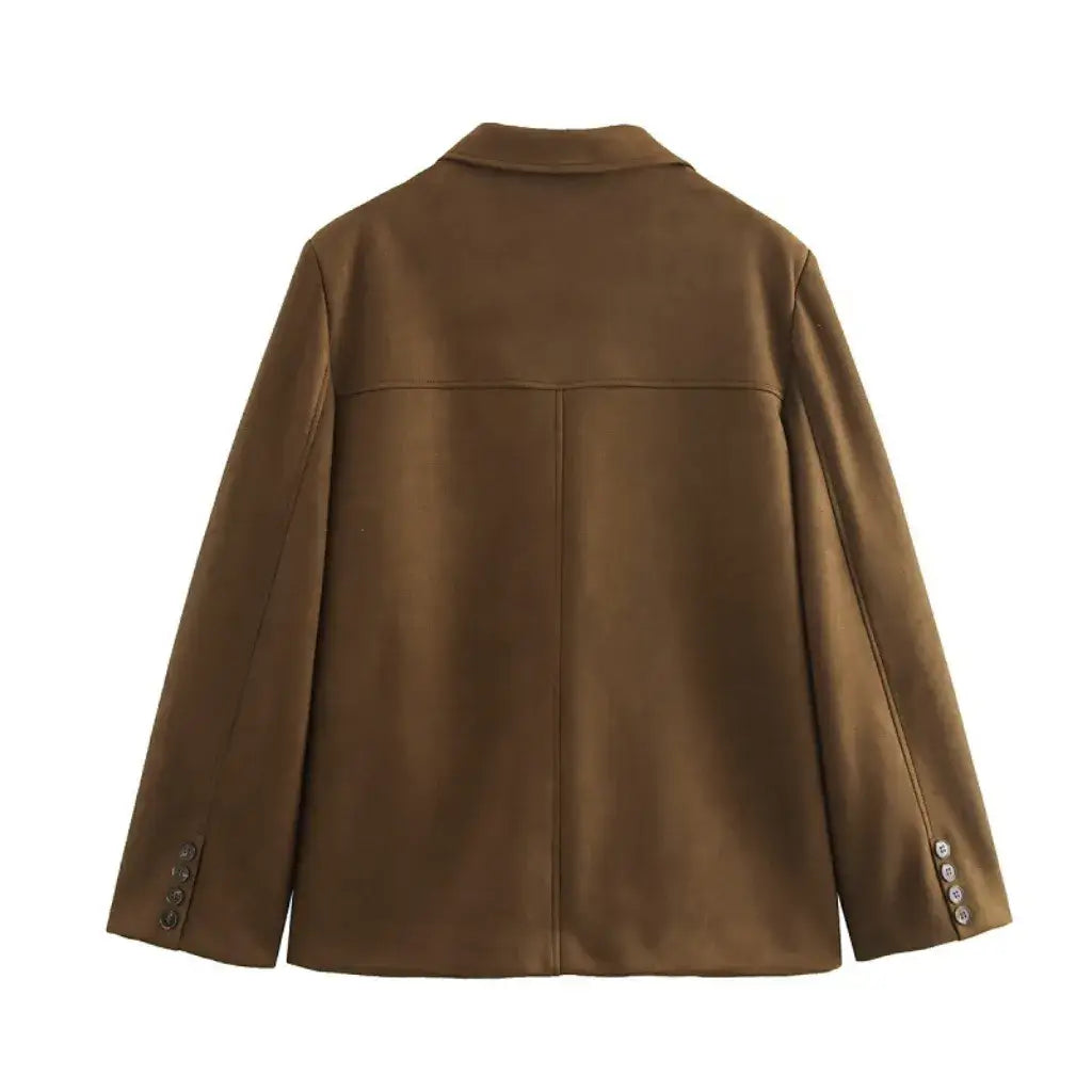 Blazer Feminino Alongado Camurça Marrom