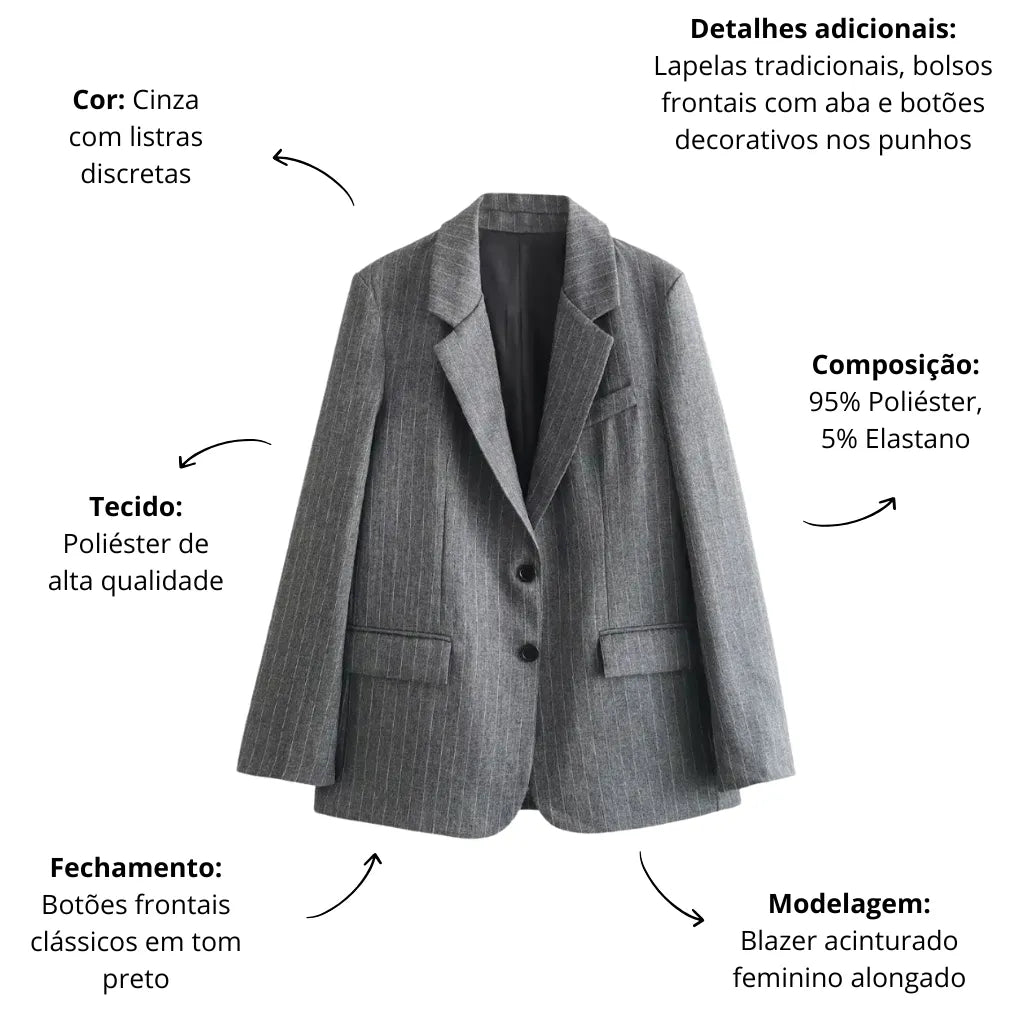 Blazer Feminino Alongado Cinza Soraya
