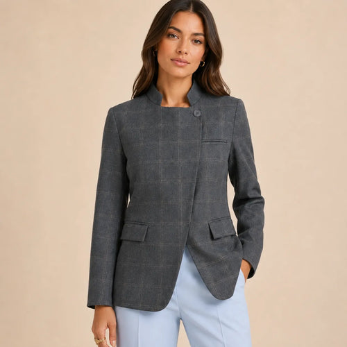 Blazer Feminino Alfaiataria Xadrez Gola Alta – Dominique