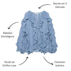 Blusa Boho Manga Longa Chiffon Babado