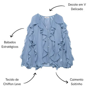 Blusa Boho Manga Longa Chiffon Babado