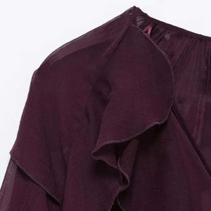 Blusa Boho Manga Longa Chiffon Babado