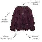 Blusa Boho Manga Longa Chiffon Babado