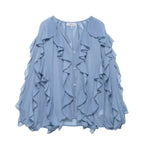 Blusa Boho Manga Longa Chiffon Babado