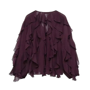 Blusa Boho Manga Longa Chiffon Babado