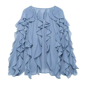 Blusa Boho Manga Longa Chiffon Babado