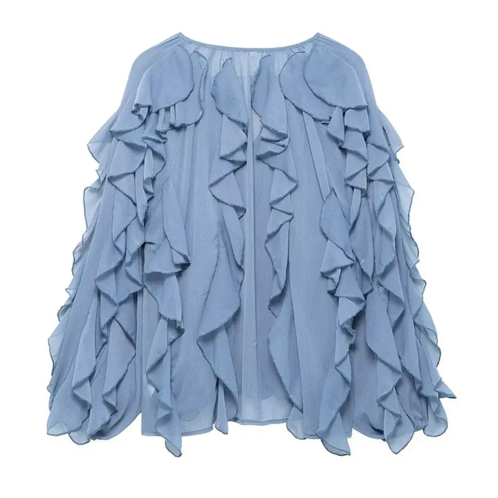 Blusa Boho Manga Longa Chiffon Babado