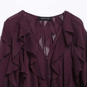 Blusa Boho Manga Longa Chiffon Babado