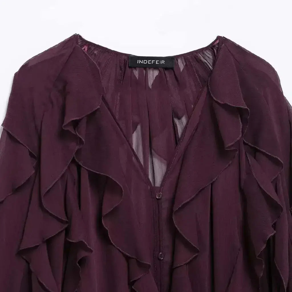Blusa Boho Manga Longa Chiffon Babado