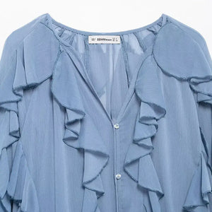 Blusa Boho Manga Longa Chiffon Babado