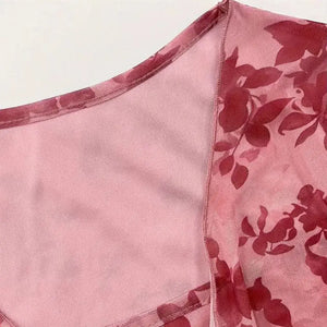 Blusa Cropped Tule Feminino Estampa Rosa Manga Longa