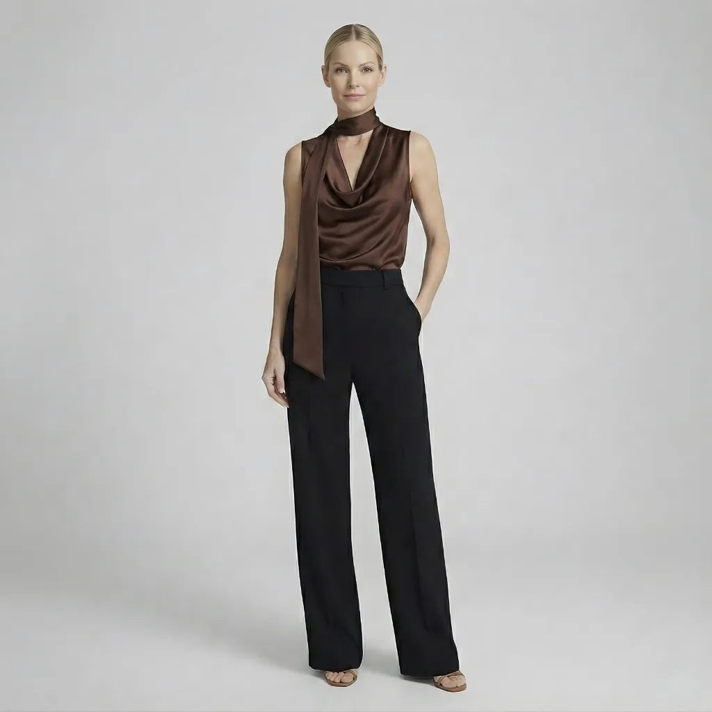 Blusa Feminina com Gola Drapeada e Amarração Elegante