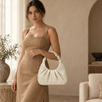 Bolsa Hobo Meia Lua Feminina Pequena de Mão Plissada Alça Franzida