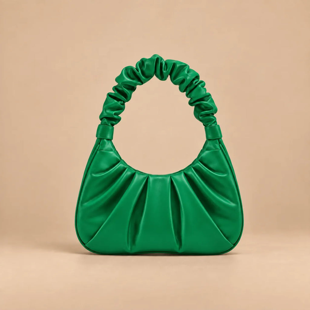Bolsa Hobo Meia Lua Feminina Pequena de Mão Plissada Alça Franzida