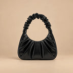 Bolsa Hobo Meia Lua Feminina Pequena de Mão Plissada Alça Franzida