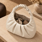 Bolsa Hobo Meia Lua Feminina Pequena de Mão Plissada Alça Franzida