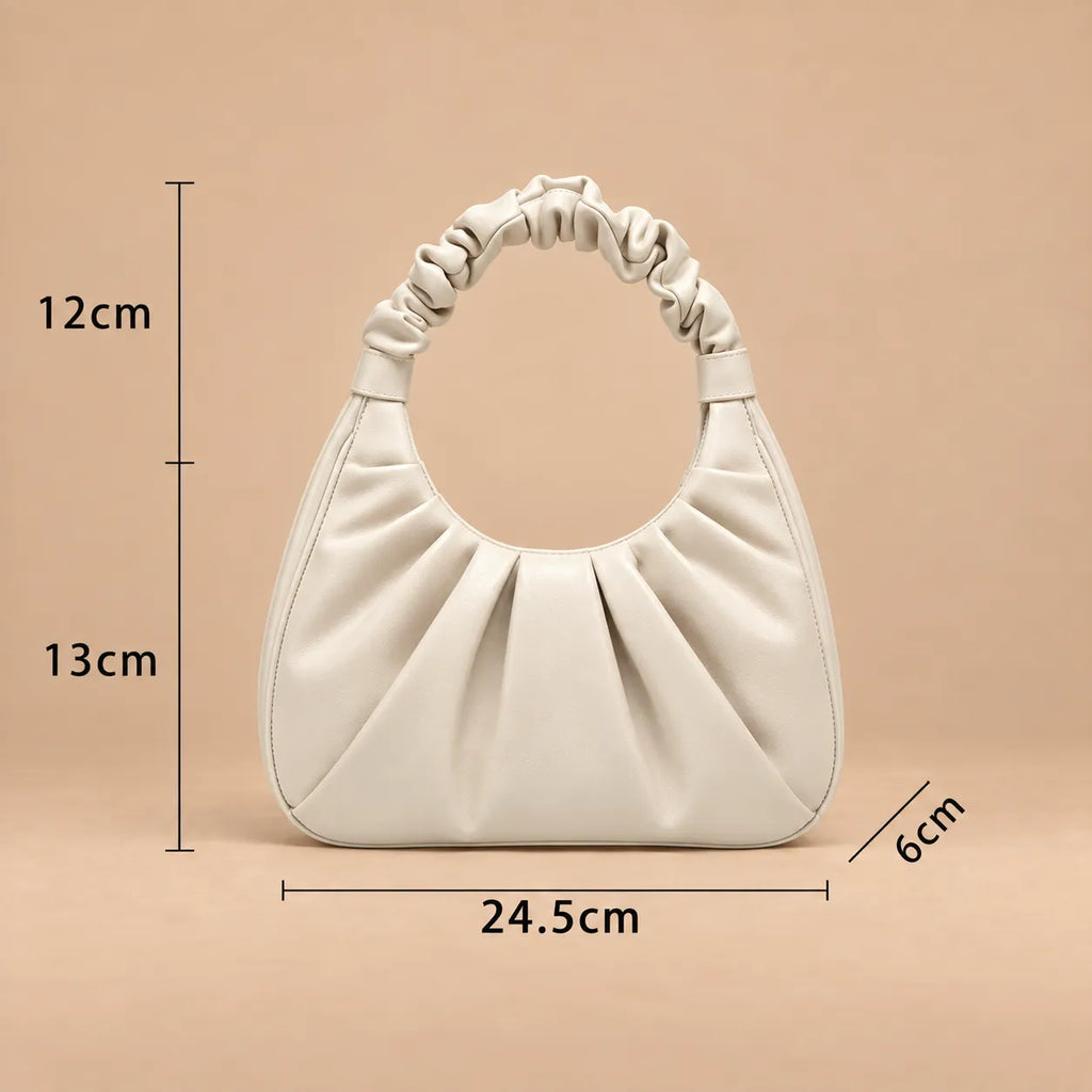 Bolsa Hobo Meia Lua Feminina Pequena de Mão Plissada Alça Franzida