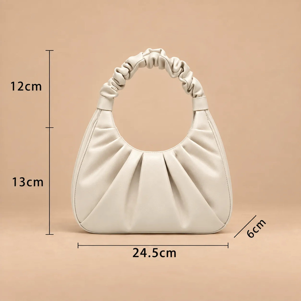 Bolsa Hobo Meia Lua Feminina Pequena de Mão Plissada Alça Franzida
