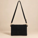 Bolsa Transversal Feminina Pequena Camurça Franjas Boho Caramelo Preta