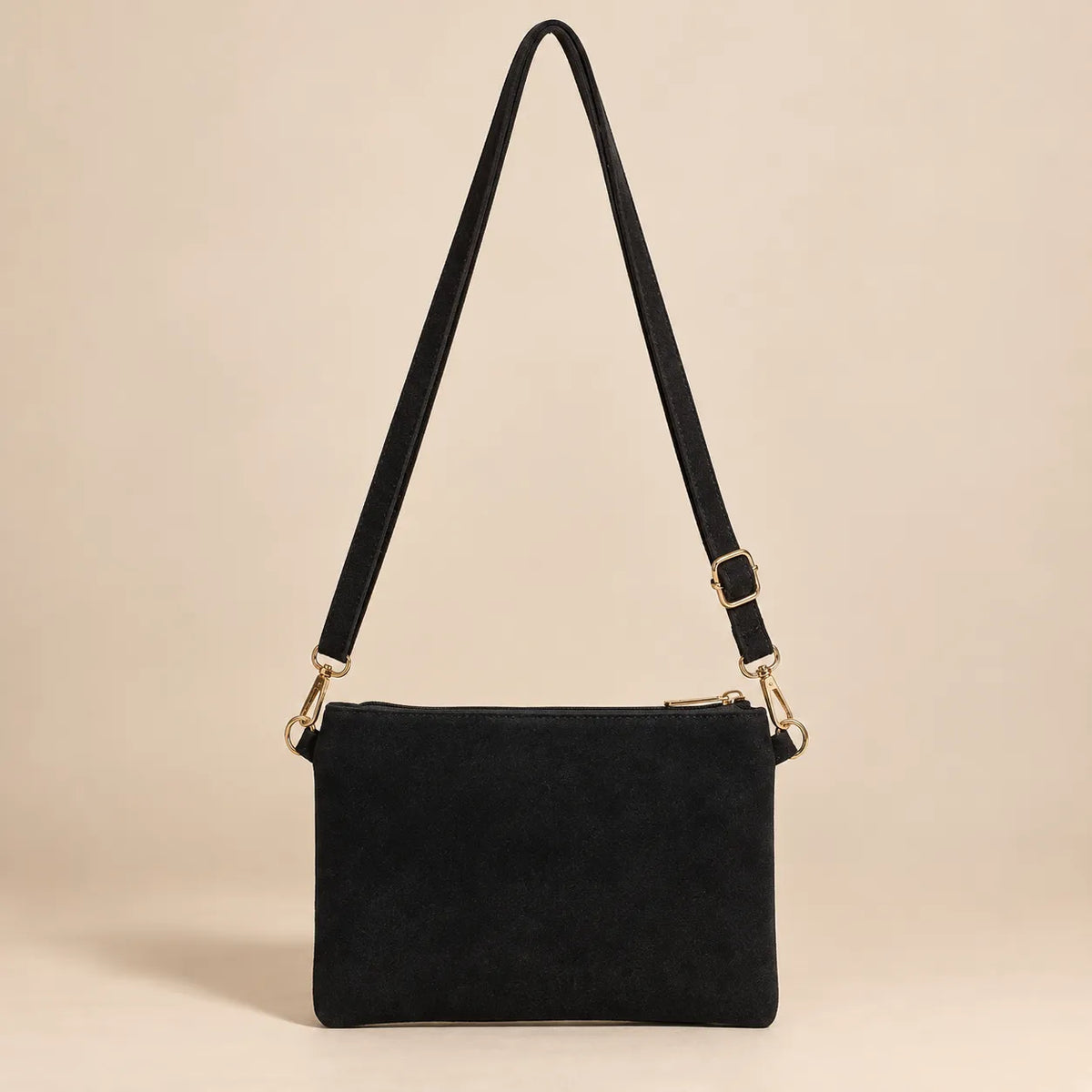 Bolsa Transversal Feminina Pequena Camurça Franjas Boho Caramelo Preta