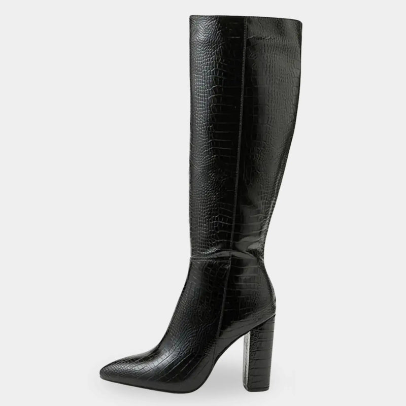 Bota Cano Alto Feminina Croco Preta Salto Bloco – Firenze