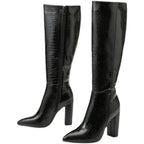 Bota Cano Alto Feminina de Couro Jacaré