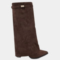 Bota capa feminina camurça marrom premium Verona cano alto elegante